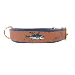 ZEPPELIN Yellowfin Embroidered Dog Collar, Navy/Tan, L