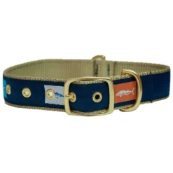 LEATHER MAN Khaki Fish Flags Dog Collars